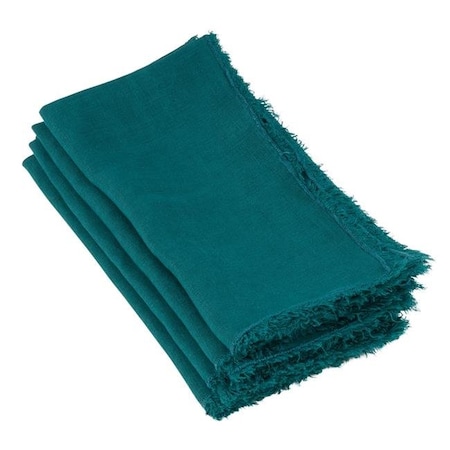Saro Lifestyle SARO 13009.JG20S 20 in. Graciella Square Fringed Design Linen Napkins - Jasper Green Set of 4 13009.JG20S